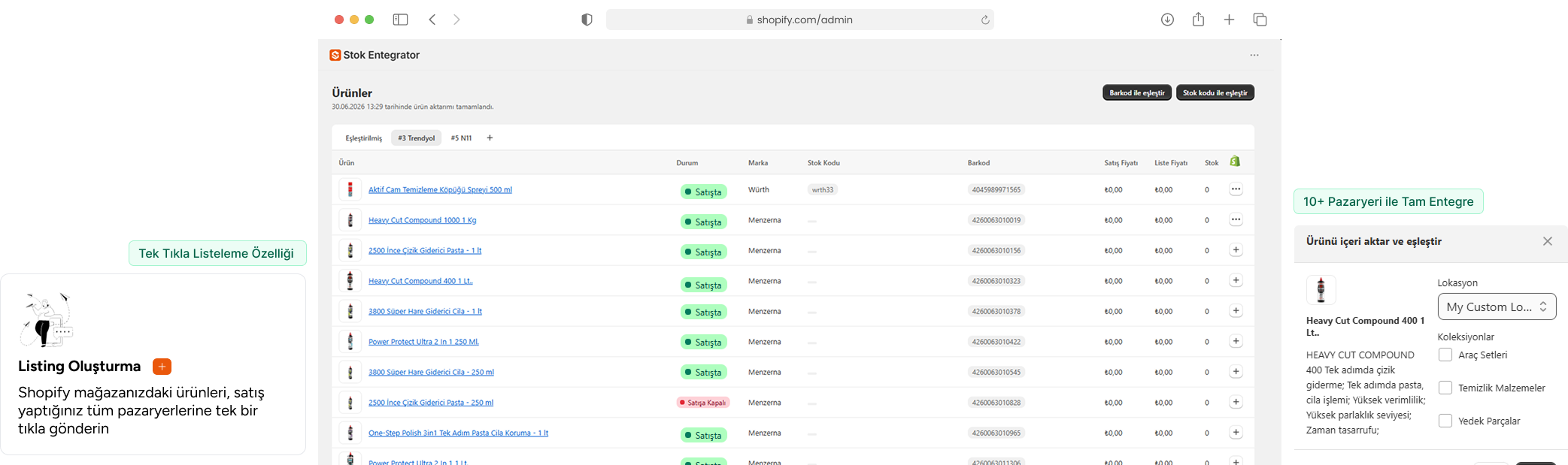 Stok Entegratör Dashboard